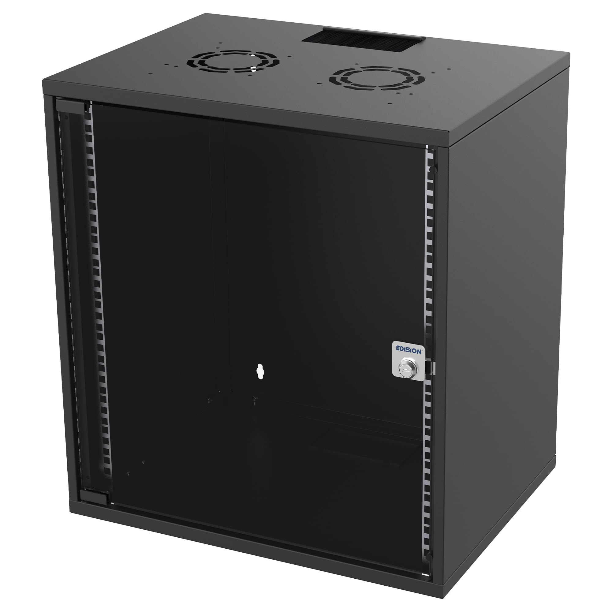 EDISION SOHO 12U Armadio Rack 19" 12U 540x400mm, Montaggio a parete, Carico Massimo 60kg, Non montato, Porta in Vetro, RAL 9005 Nero