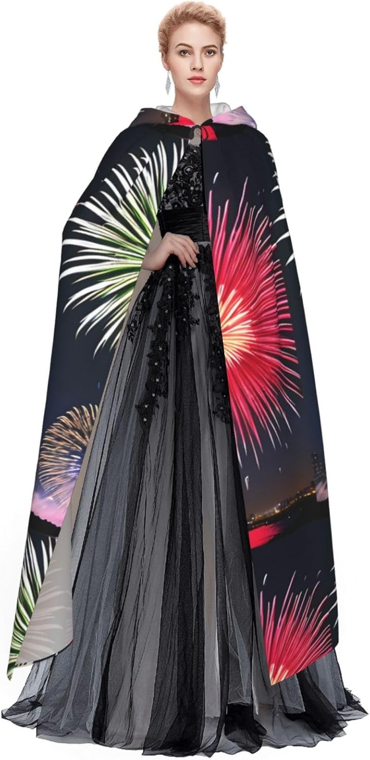 Splendid Fireworks Men Women Halloween Role Play Party Decoration Hooded Poncho Black