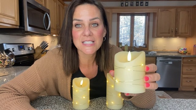 Image of JHY DESIGN Flickering Flameless Candles Real Wax Electric with Embedded String Lights, Battery Operated Pillar LED Candles for Gift, Christmas & Home Decorations, with Remote & Timer, Set of 3(Ivory)