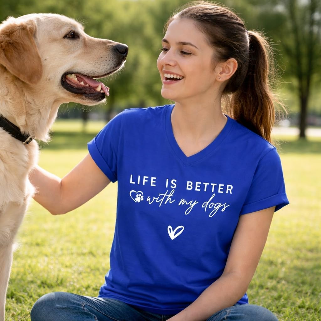 Dog Mom Shirt Life is Better with My Dogs Graphic Shirts for Women Casual Short Sleeve Crew Neck Dog Lover T-Shirt - Image 3