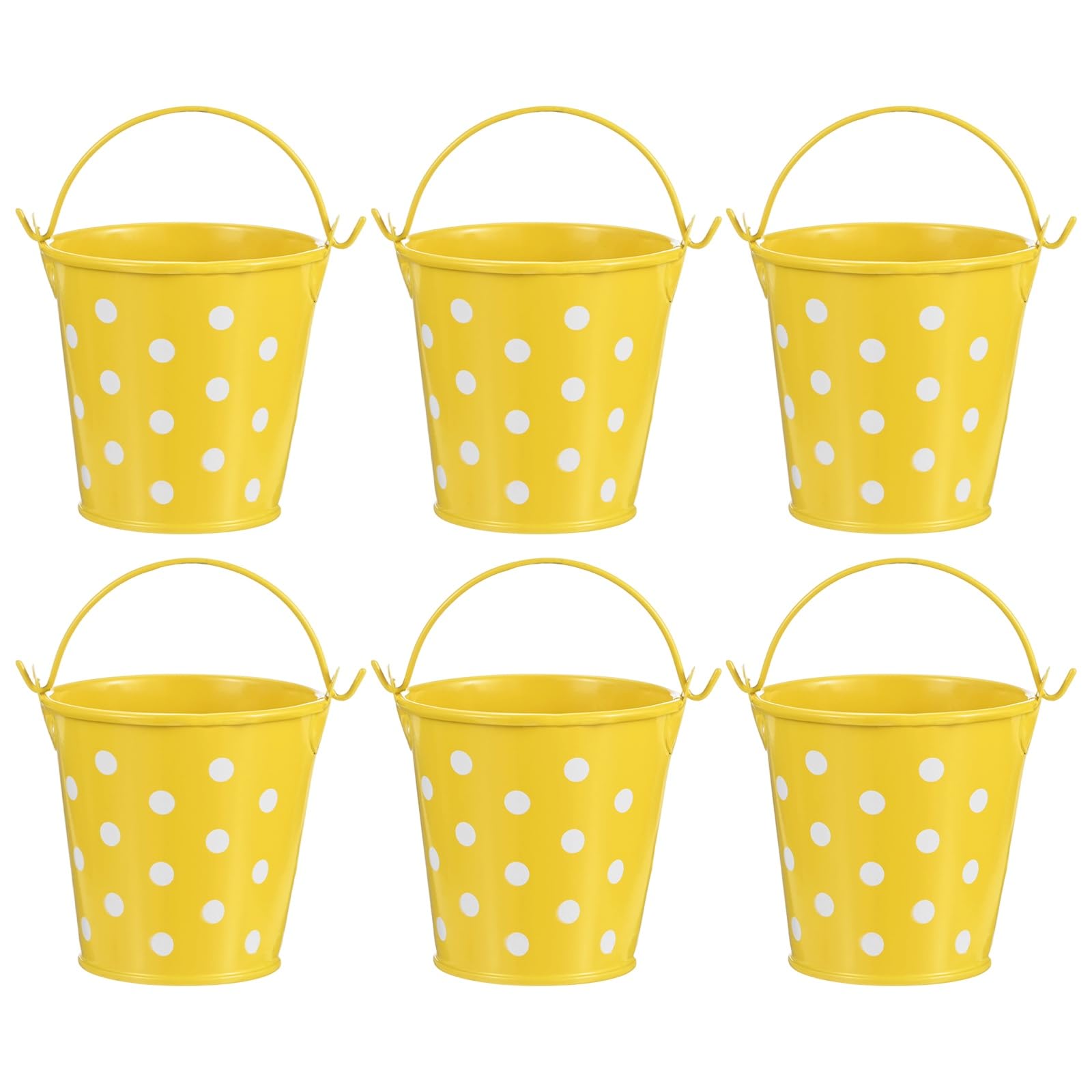 Petit seau en métal jaune à pois M METERXITY, lot de 6 mini seaux en fer de 7 cm