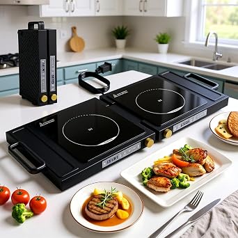 Double Induction Cooktop, 1800W Portable Dual Burner with 8 Power Levels, Sensor Touch Control & 99-Min Timer, Fold-n-Store Design for RV, Small Kitchen & Outdoor Cooking gray-black