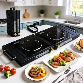 Double Induction Cooktop, 1800W Portable Dual Burner with 8 Power Levels, Sensor Touch Control & 99-Min Timer, Fold-n-Store Design for RV, Small Kitchen & Outdoor Cooking gray-black