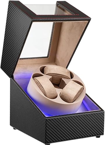J&T Technology Enrollador de reloj para relojes automáticos, enrollador automático de reloj con luz LED, caja de reloj giratoria con motor Negro TQW