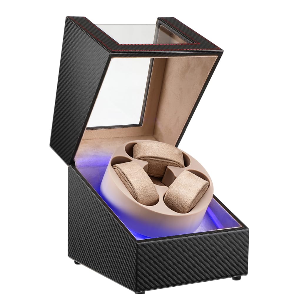 J T Technology Watch Winder for Automatic Watches Automatic Watch Winder with LED Light Rotating Watch Case with