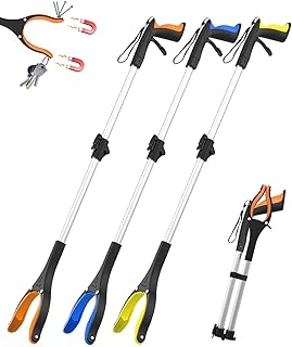 32" Grabber Reacher, 3 Pack Foldble Grabber, Grabbers for Elderly Grab It Reaching Tool Heavy Duty with 360° Rotating Jaw + 2 Magnets, Reachers and Grabbers for Seniors