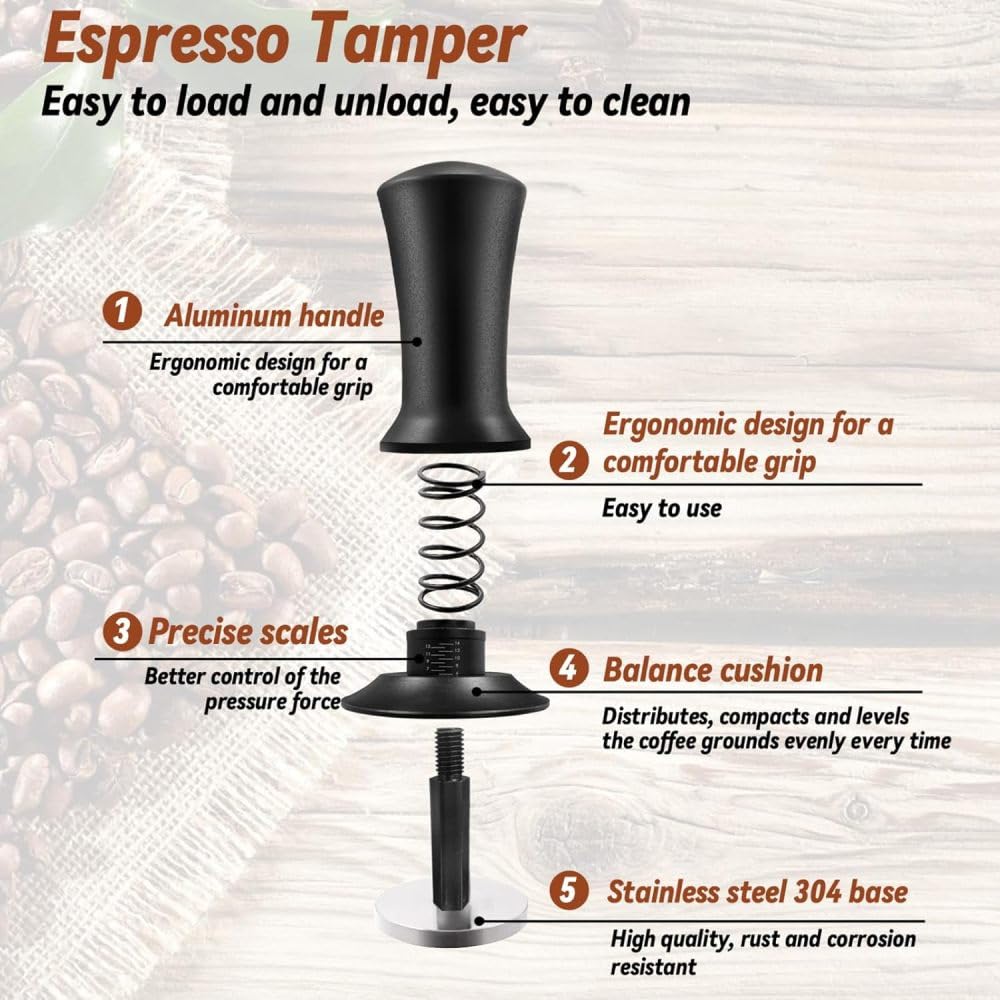 Wefenad - Tamper à main expresso 58 mm, kit barista 22 pièces avec outil WDT, pichet à mousse de lait, stylo à latte, mélangeur à café, tapis de tamper