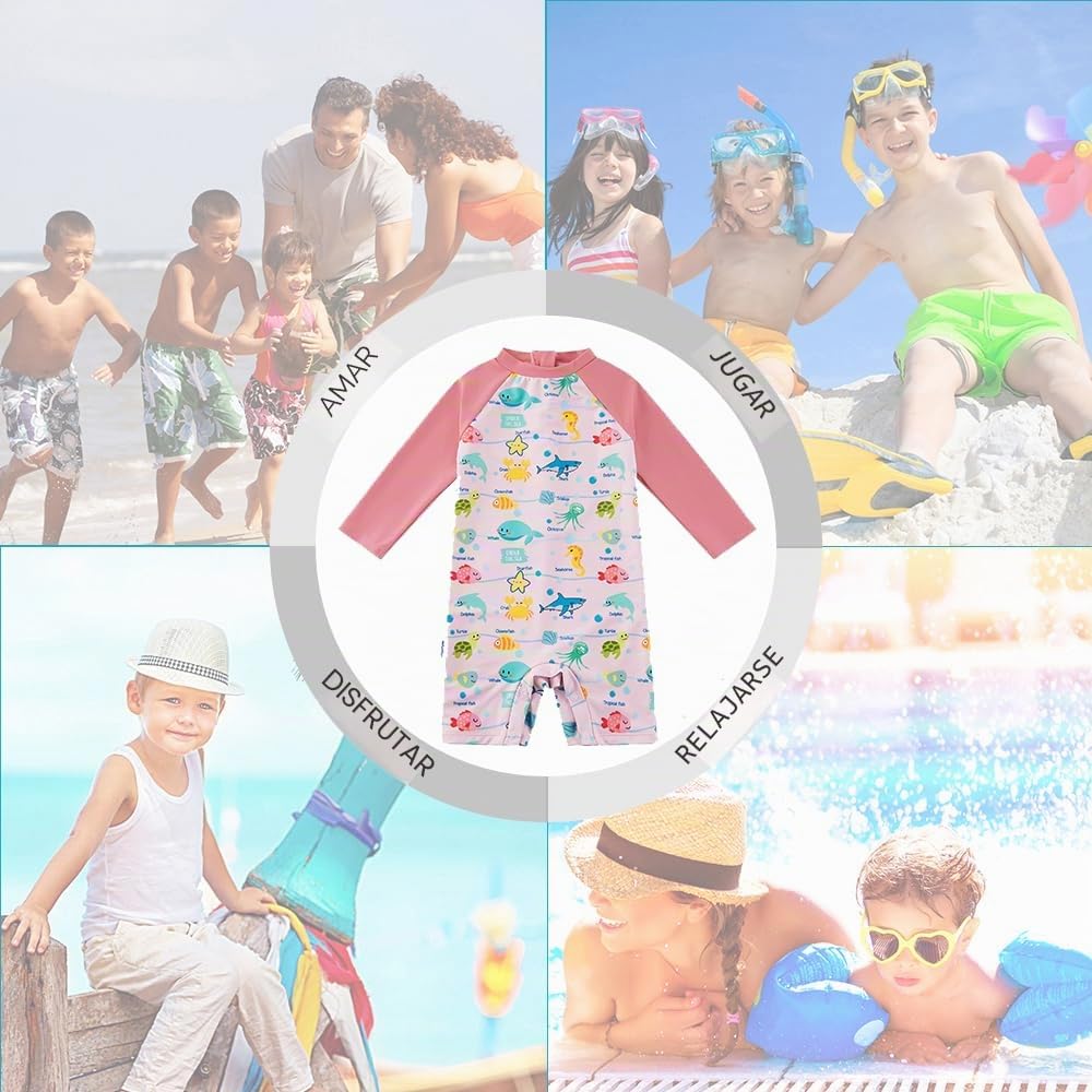 upandfast Traje de Baño Infantil UPF 50+ con Cremallera Trasera Segura y Broches en Entrepierna - Traje de Sol para Cambio Rápido de Pañal (3-36 Meses)
