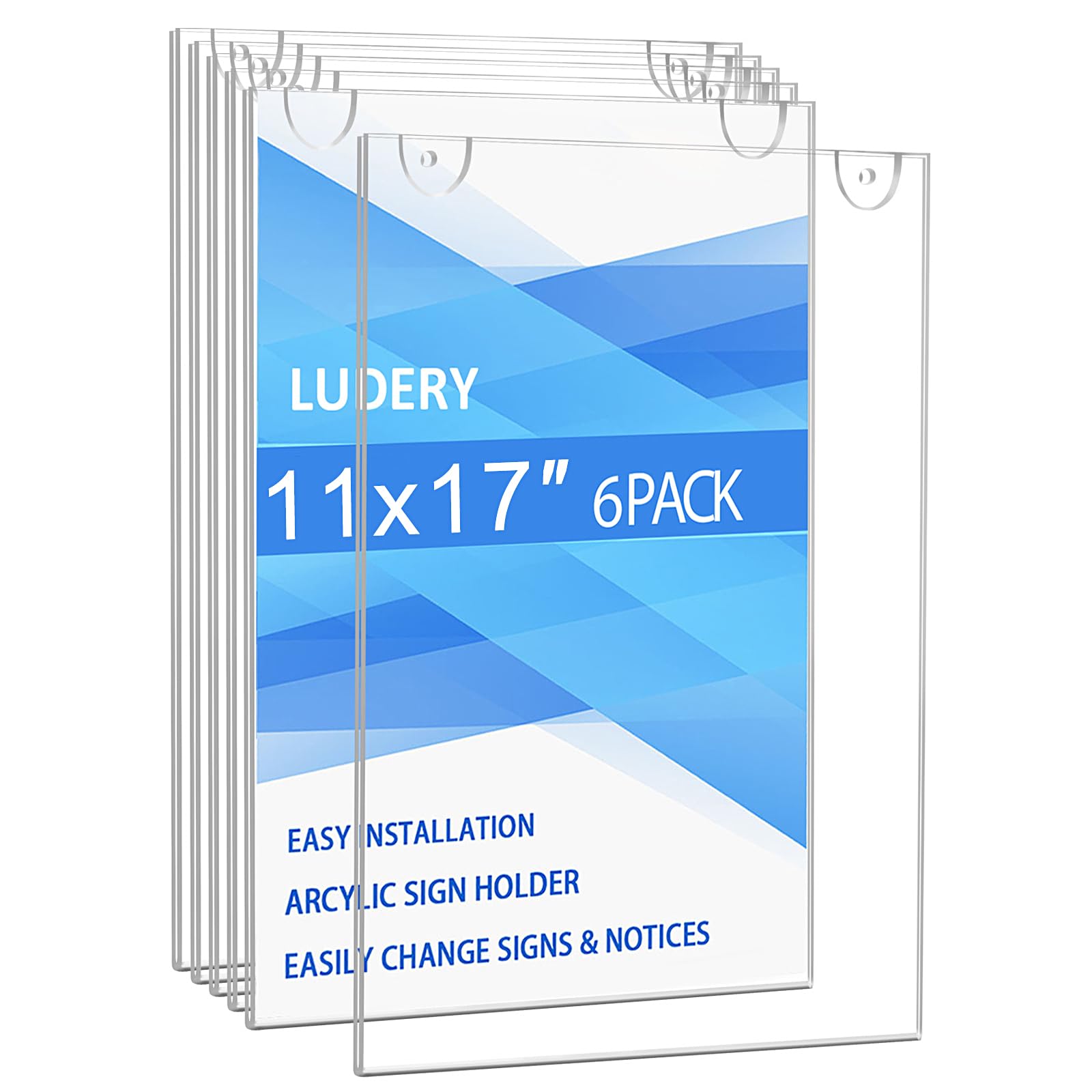 Ludery Acrylic Sign Holder 11x17 Vertical, Wall Mount Document Holder, Clear Plastic Picture Frame with Tape Adhesive and Screws for Office, Home,