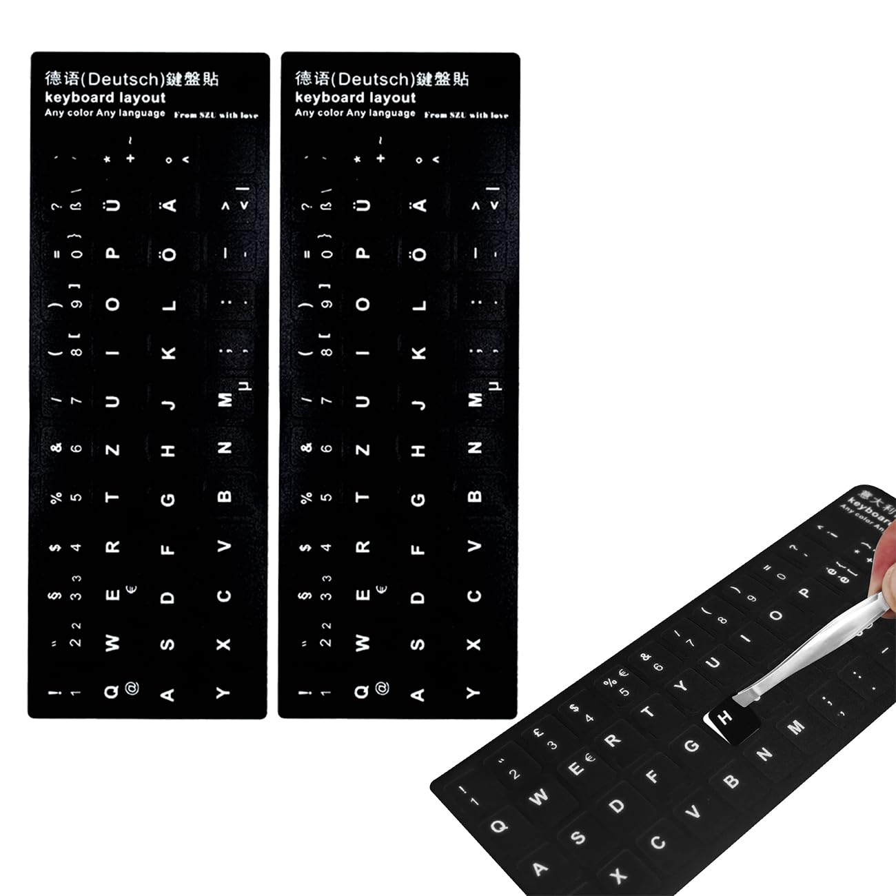 2 Stück Deutsche Tastaturaufkleber – Mattes Laminat, universell & kratzfest für Laptop, PC & Notebook (QWERTZ)