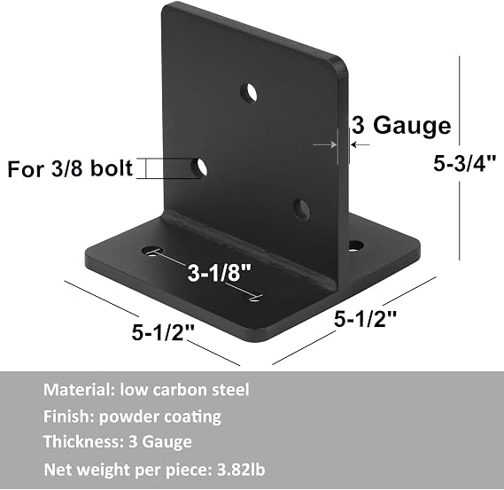 2 Pcs 6x6 Concealed Post Base, Heavy Duty Knife Plate Bracket