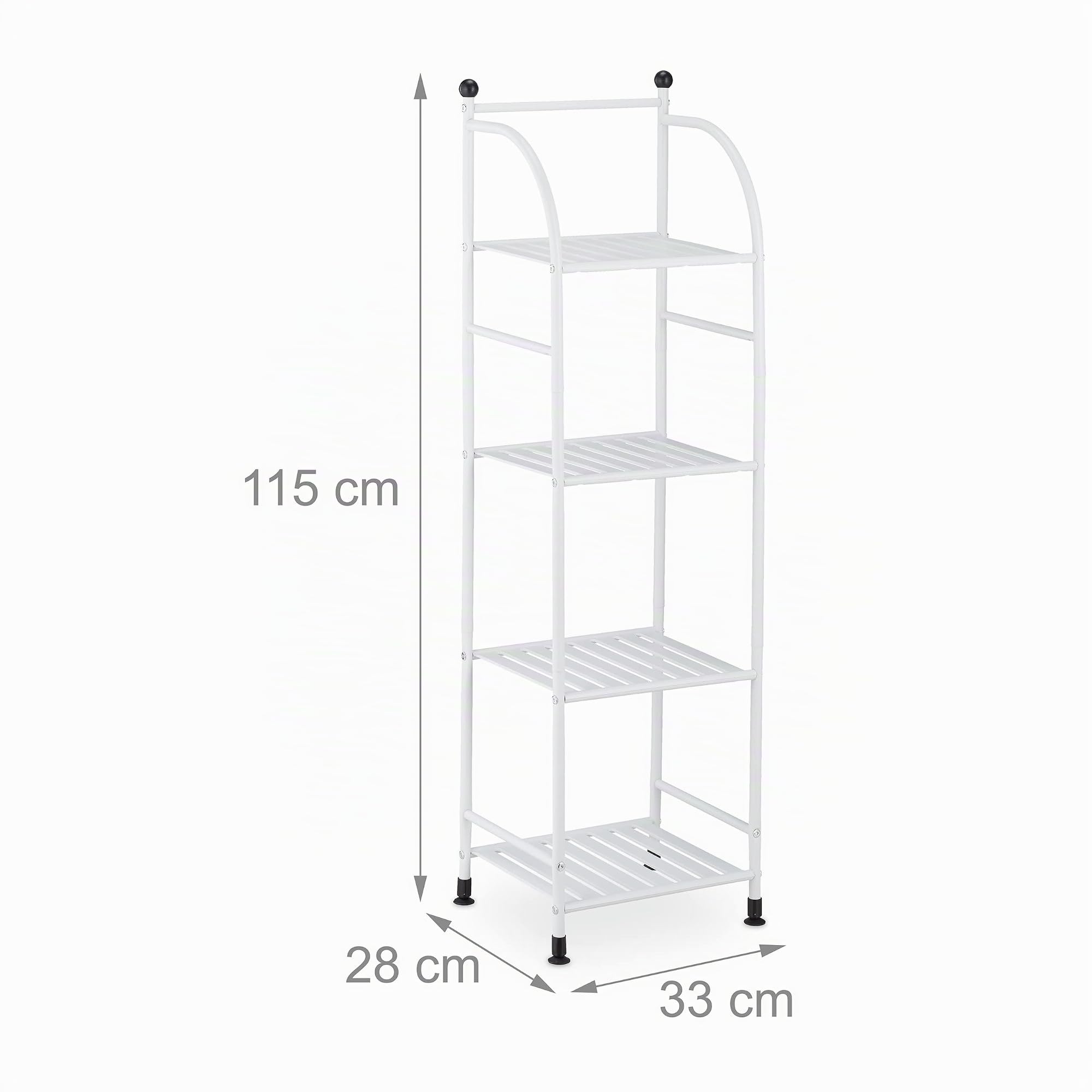Relaxdays Estantería Metálica, Acero, 115x33x28 cm, Estante Baño y Cocina, 4 Baldas, Librería Metal, sin Fondo, Blanco
