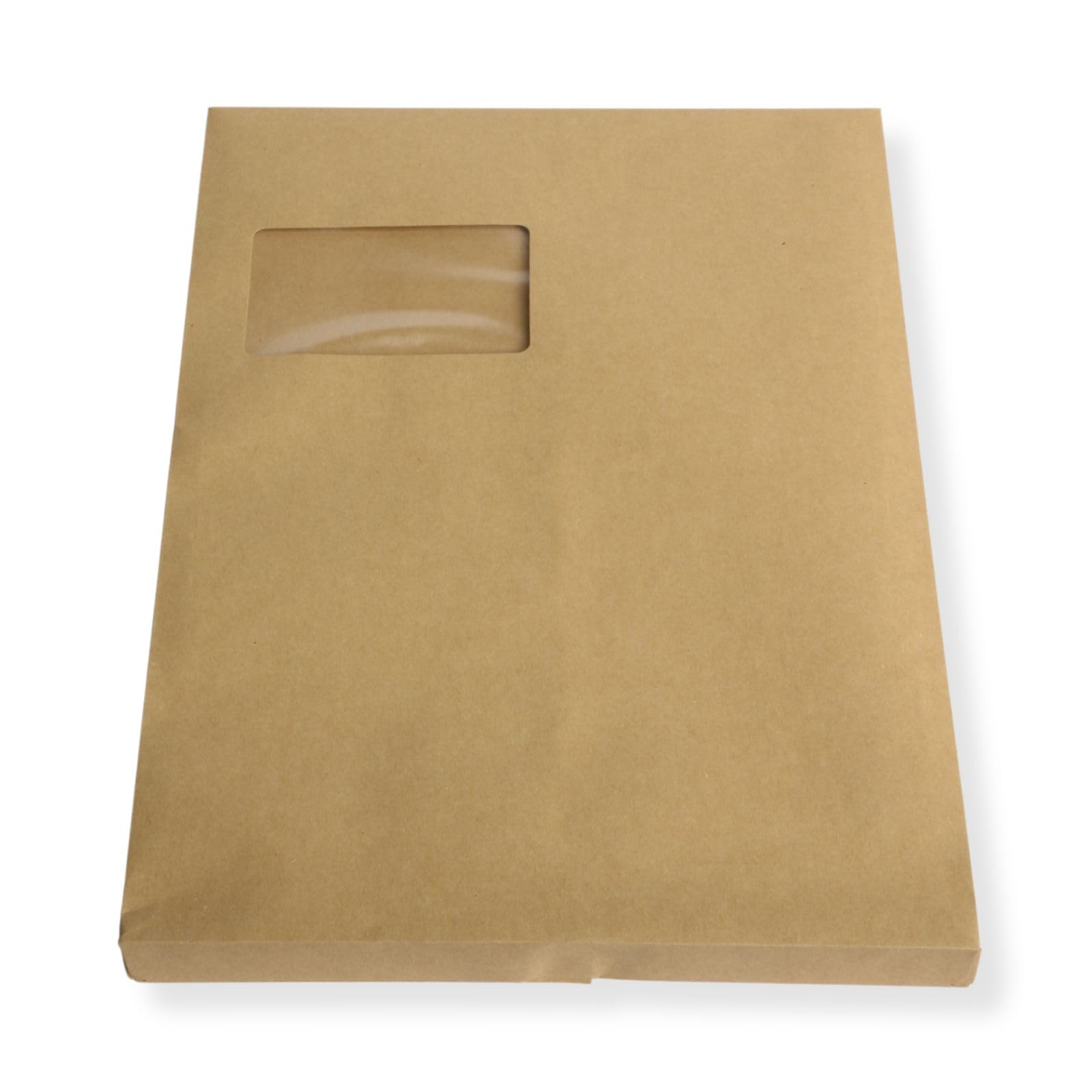 500 St. DIN C4 Faltenversandtaschen mit Fenster braun Stehboden und 20 mm Falte 130 gr. Kuvert 229x324x20 mm Haftklebend Briefumschläge HK Briefhüllen