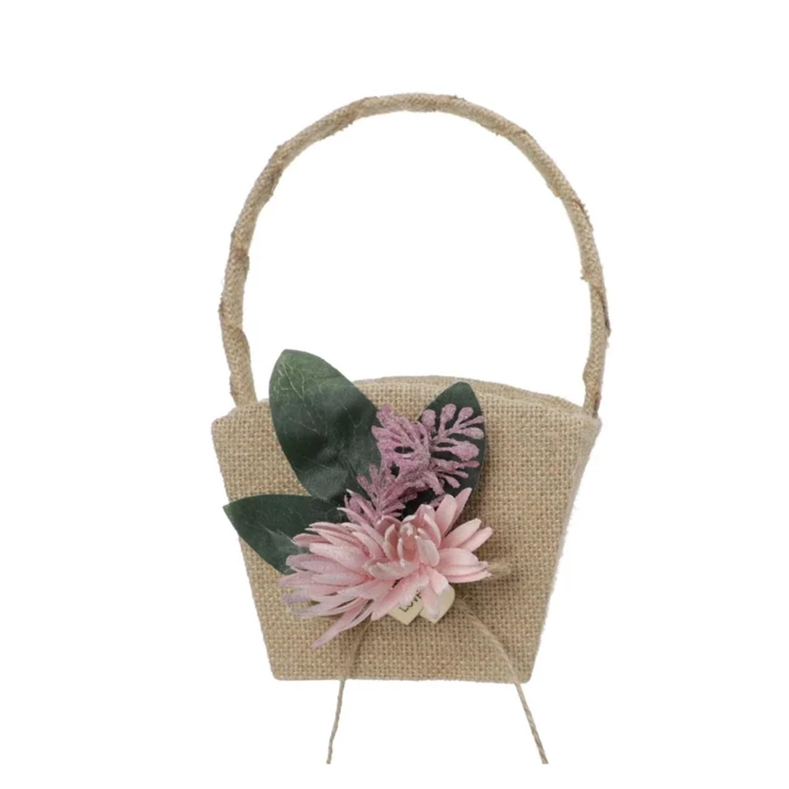 Hamper Basket Wedding Flower Girl Baskets Rustic Burlap Flower Basket With Faux Flowers Decor(Color 2)