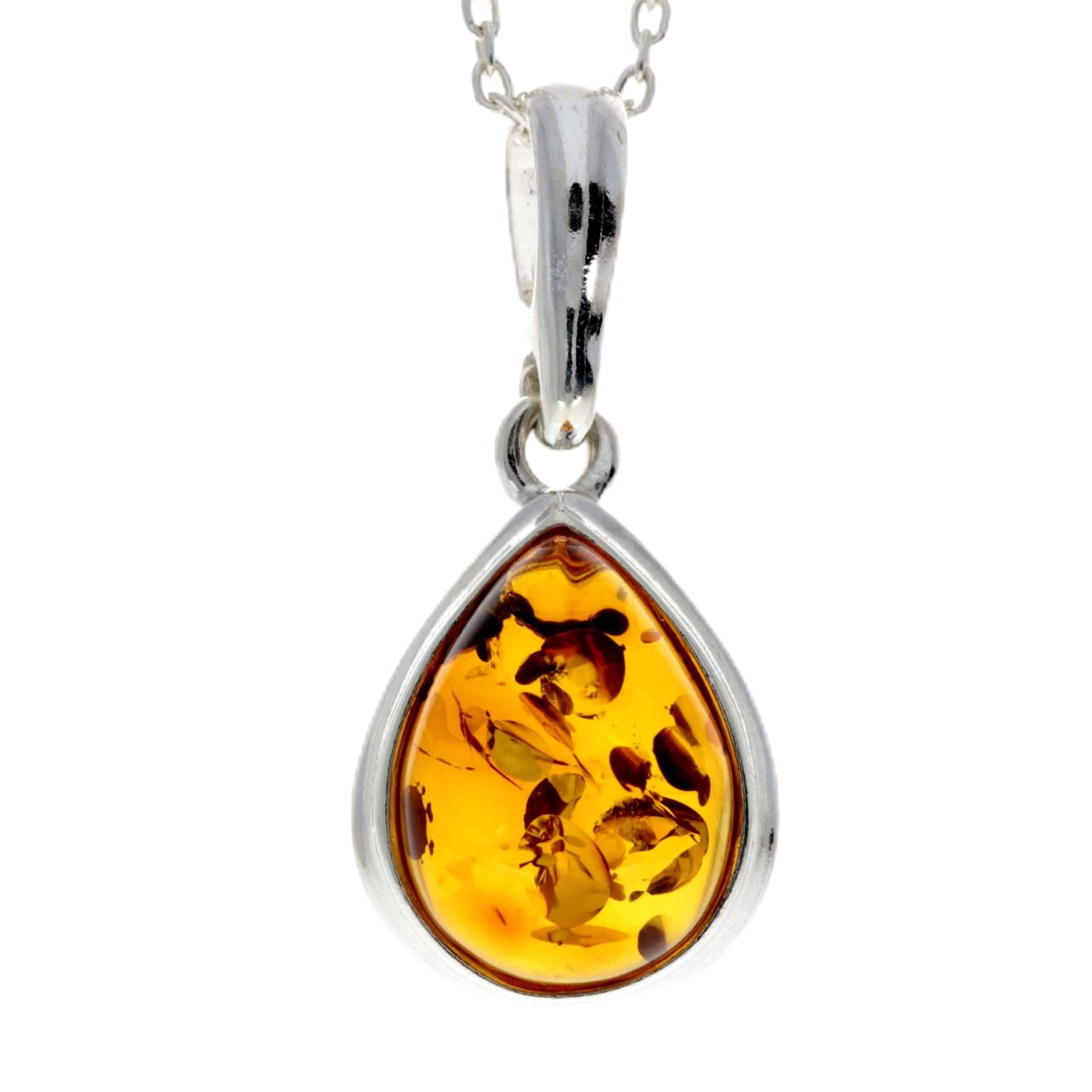 SilverAmber Jewellery Colgante clásico de lágrima de ámbar báltico y plata de ley auténtica sin cadena 435