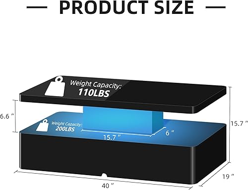 Miniatura 2 de AHB Mesas de centro contemporáneas para sala de estar, mesa de centro LED con esquina redondeada en 16 colores, mesa de 2 niveles de alto brillo con