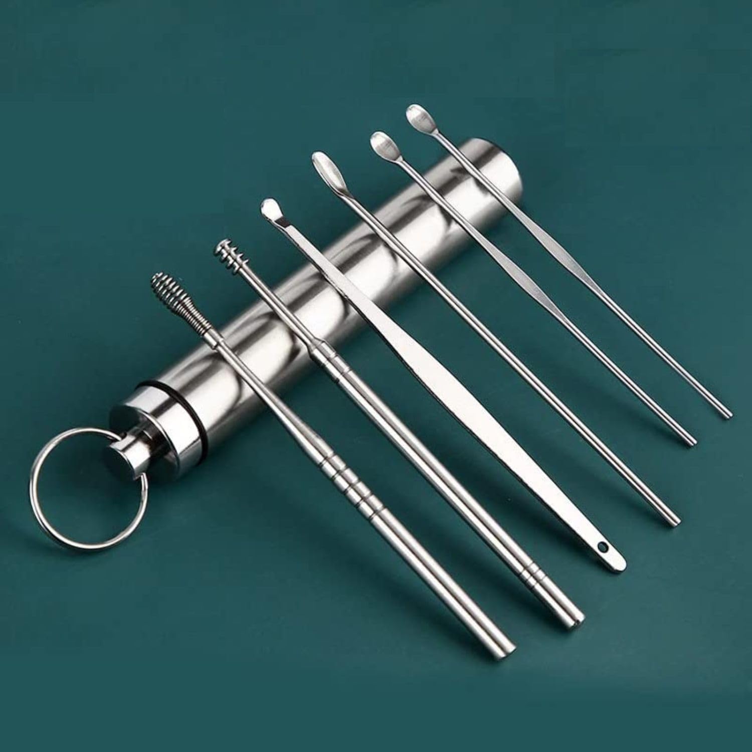 6-Piece Ear Wax Removal Kit - Reusable Stainless Steel Ear Cleansing Tool Set with Spiral Ear Curette and Cleaning Brush for Men, Women, and Kids-picture-32