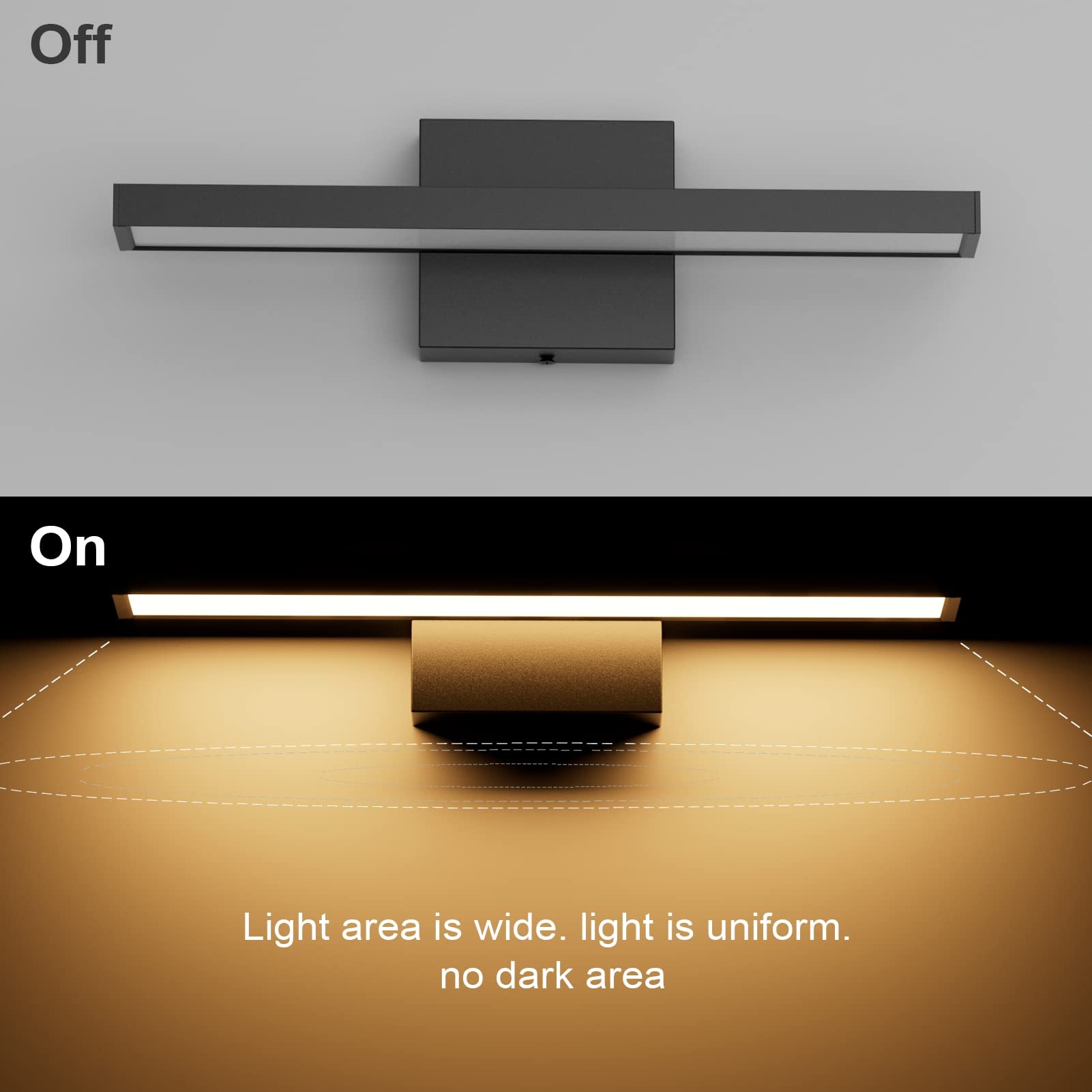 Klighten Lampada a LED per specchio da bagno, 40 cm, 12 W, IP44, lampada da bagno, lampada da bagno, lampada da parete, moderna, 1080 lm, 3000 K, luce bianca calda, 60 LED, 110 V-240 V, nero