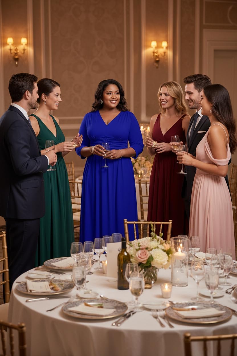 Runwind Plus Size Maxi Dress for Curvy Women - Casual Long 3/4 Sleeve Wedding Guest Dress with Pockets - Image 3