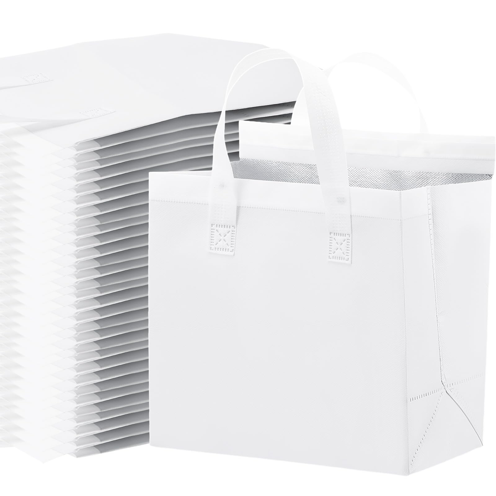 6 Pcs Insulated Take Away Bags Bulk, Thermal Insulation Food Bag for Coffee Milk Tea Hot Cold Food Fresh Seafood Cooler Pizza Delivery Bags for Catering Restaurant Grocery (White)