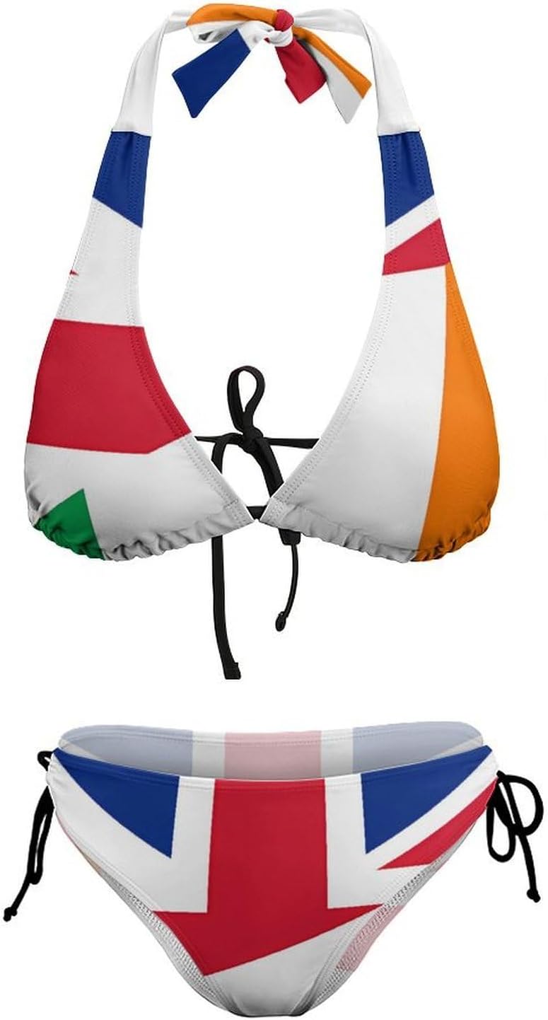 United Kingdom and Ireland Flag Novelty Women's 2 Piece String Bikini Set Swimsuits Bathing Suit Swimwear