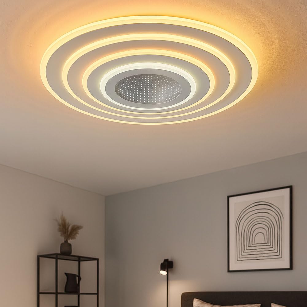 Smart Home Deckenleuchte LED CCT Wohnzimmer Smart Deckenlampe App Schlafzimmer, mit Fernbedienung dimmbar, 1x Smart LED 40W 3000-6500 Kelvin, DxH 42x6,7 cm