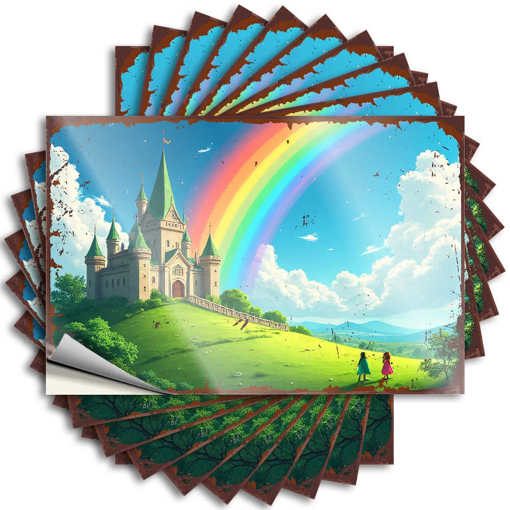 Front Porch Fall Decor Helmet Lettering Sticker | Castle Under The Rainbow Sky Funky for Outdoor Decor(6X9CM)