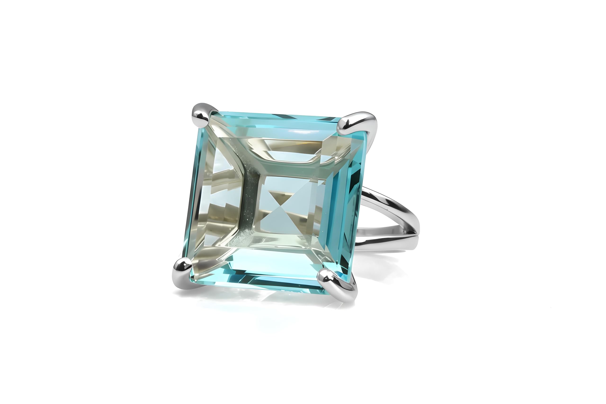 16x16MM Bague Topaze Bleue Carrée en Argent Sterling - Bagues d'Anniversaire, de Fiançailles, de Cocktail de Mode pour Femmes - Bague de Déclaration Artisanale