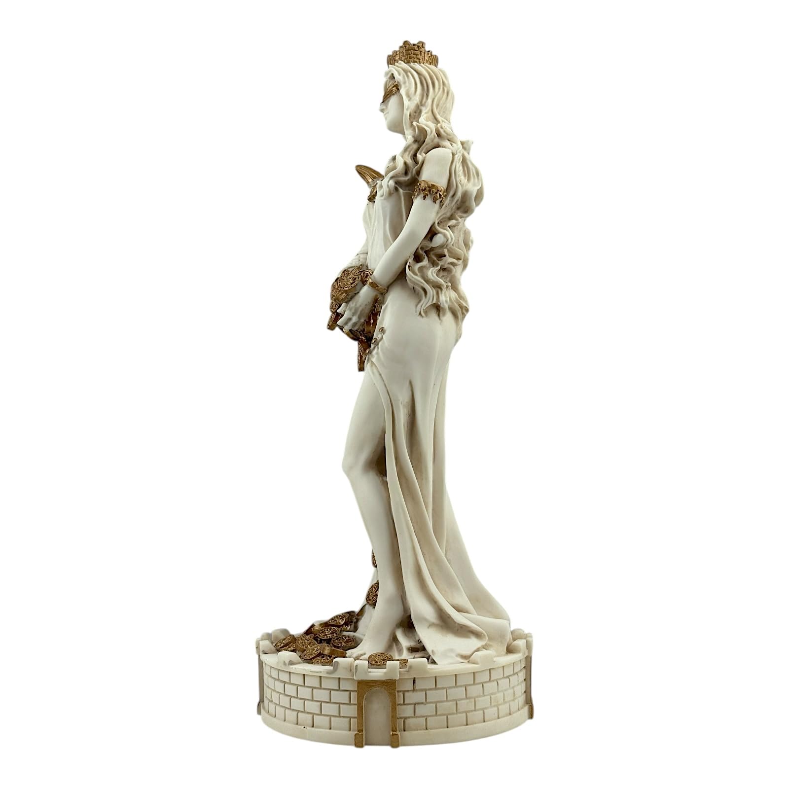 Tyche Fortuna statuetka - bogactwa i szczęścia, ręcznie wykonana rzeźba marmurowa na zamku, szare wykończenie, sztuka grecka, 39 cm