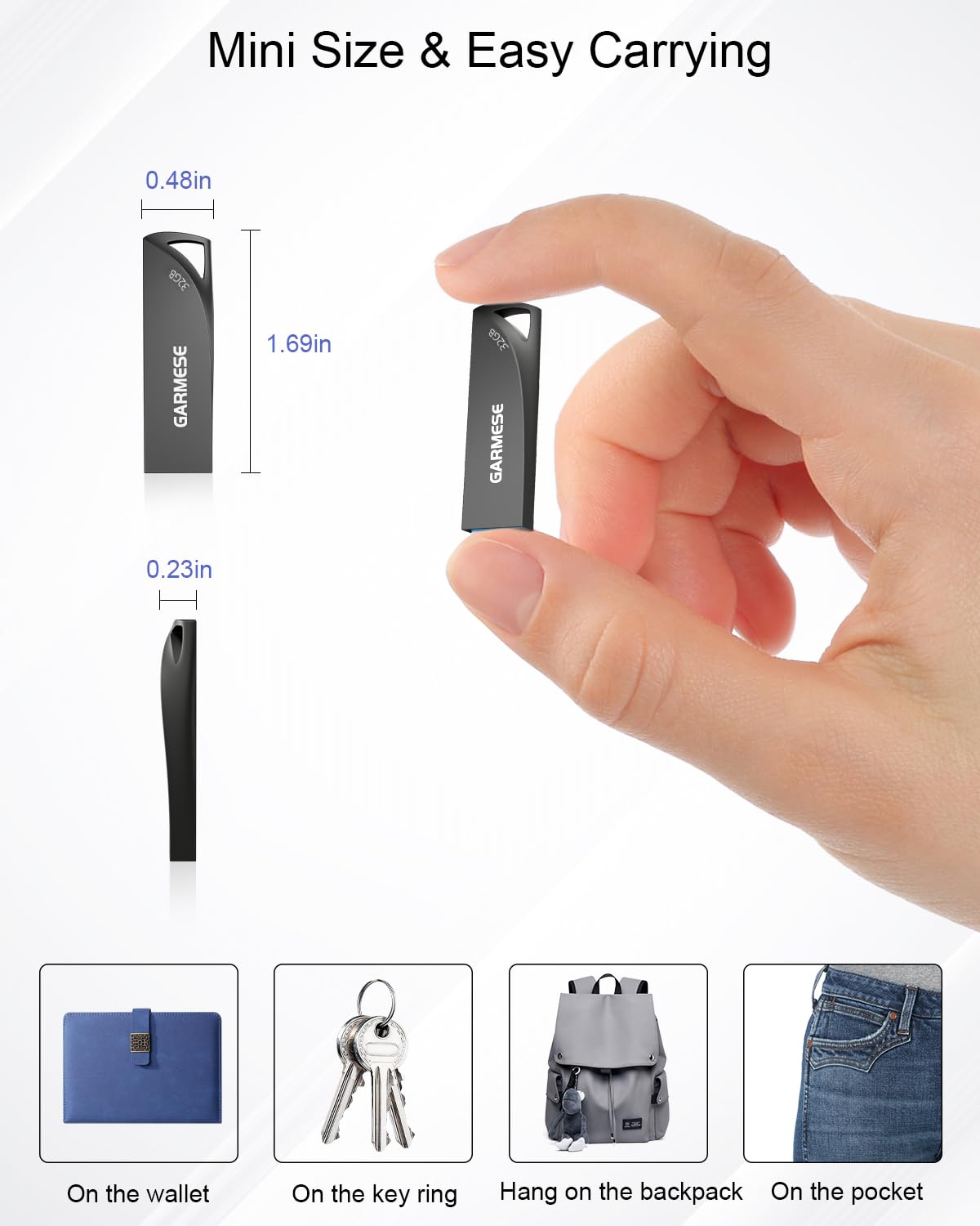 5 unidades flash USB 3.0 de 32 GB, memoria USB de metal impermeable, unidad de pulgar delgada portátil con agujero para llavero, elegante unidad de salto para computadora