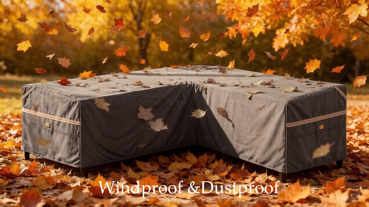 Heavy Duty Waterproof Outdoor V-Shaped Sectional Sofa Cover UV Resistant Patio Furniture Covers for 5 Seater 90" W (on Each Side) x 33" D x 31" H Dark Grey