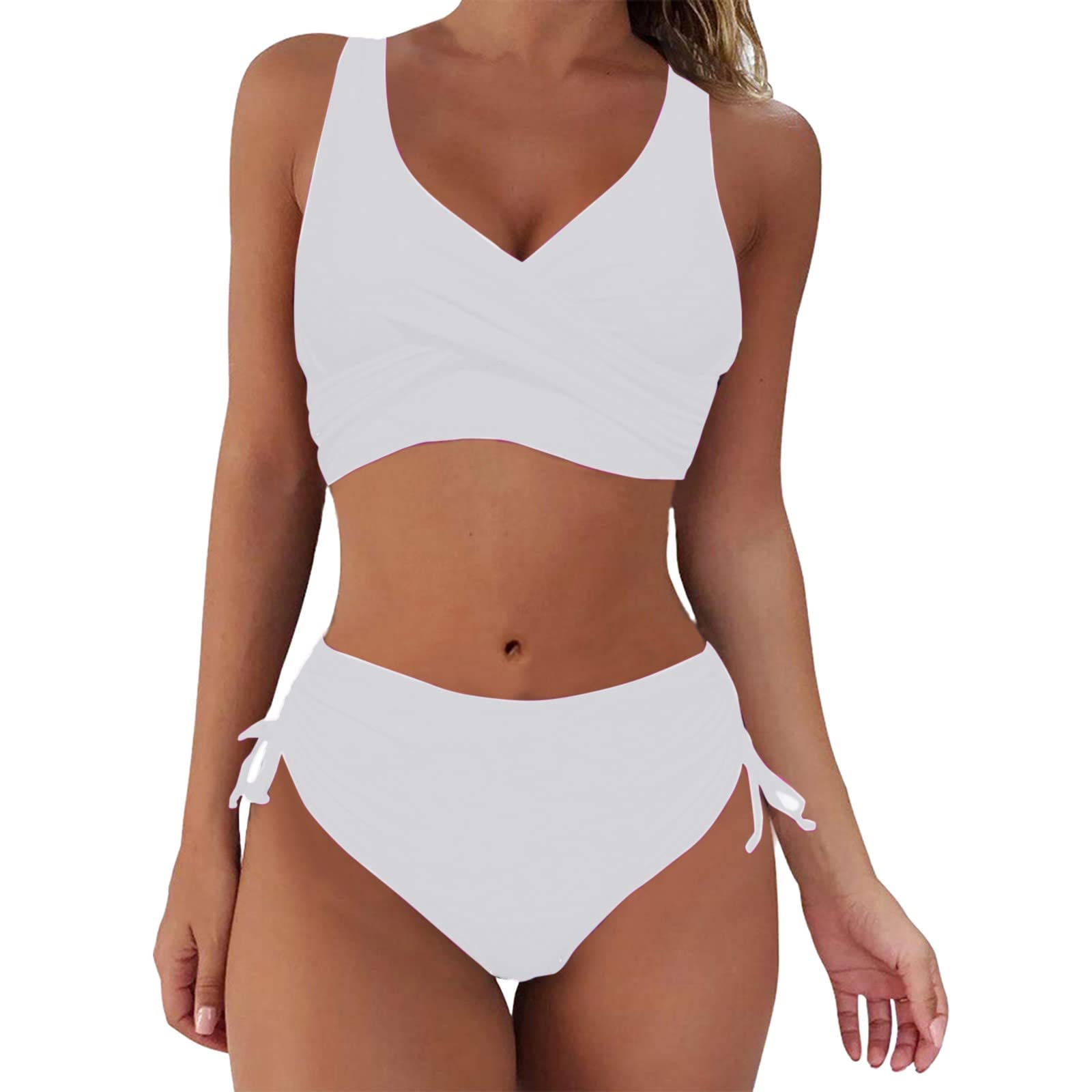 Genérico Trajes De Baño De Dos Piezas para Mujer Bikini Set Bikini Braguita con Pliegues De Cintura Alta Conjunto De Bikini Bikinis Niña Bikini Mujer Talla Grande con Arco