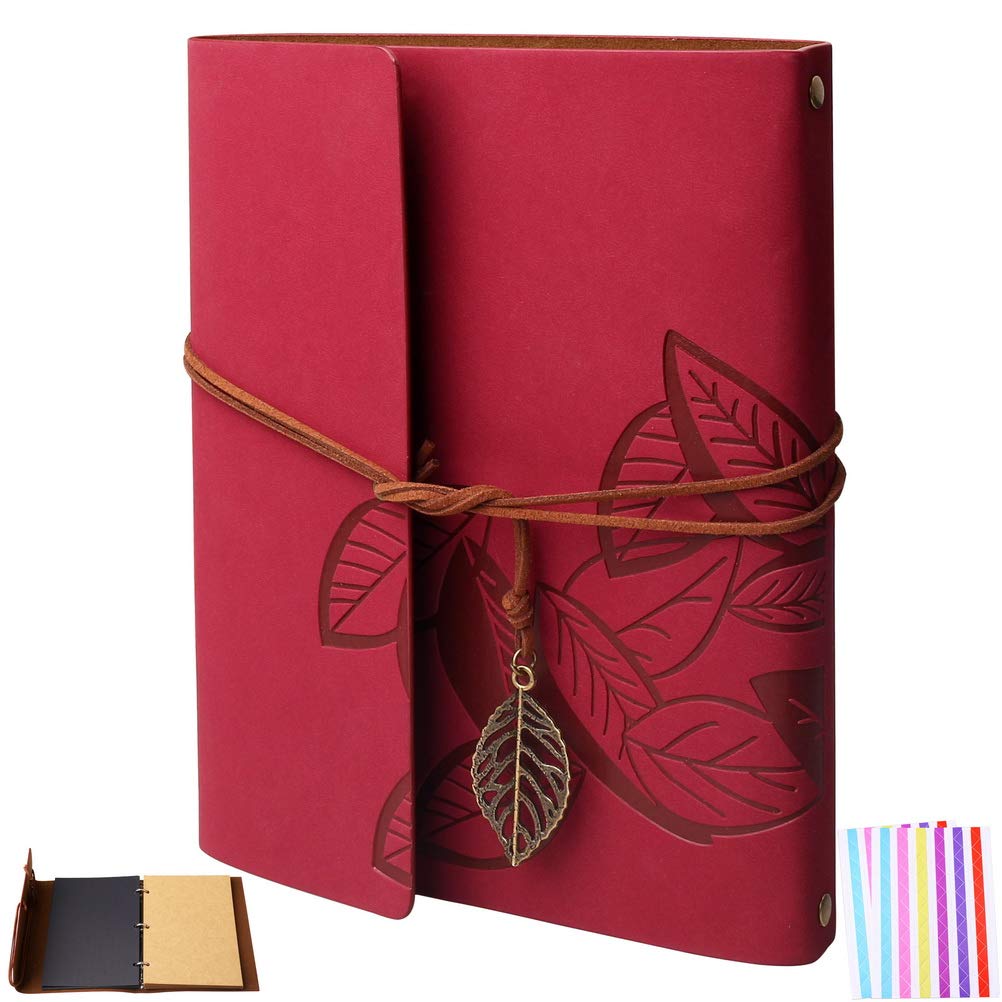 kuou Scrapbook Photo Albums, Vintage Leather Scrap Book with 2 Sheet Photo Corners Memory Scrapbook, Family Wedding Anniversary Album Christmas Valentines Birthday Gifts for Women Girl