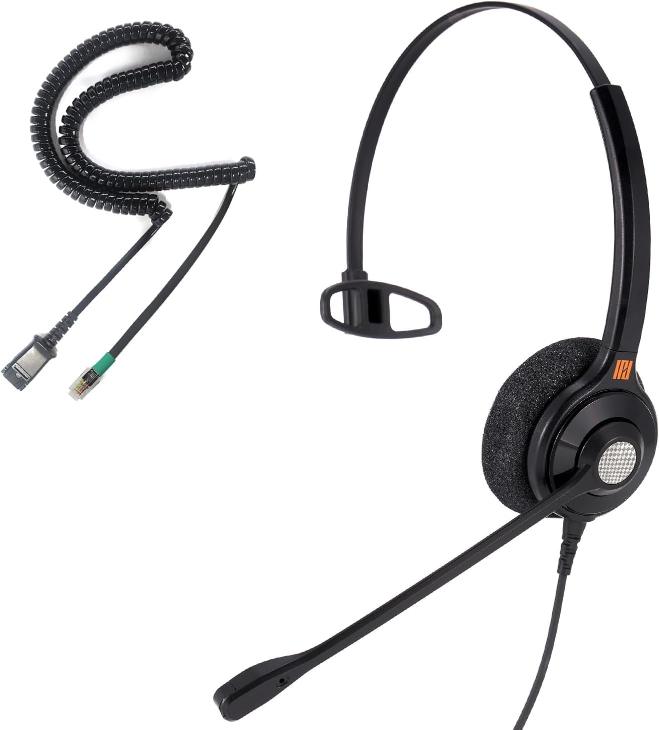 IPD Phone Headset for Office and Call Center Wired QD to RJ9 IPH-210 monaural-Compatible with with Yealink SIP, Grandsteam, Sangoma, +Ooma and LG landline Phones