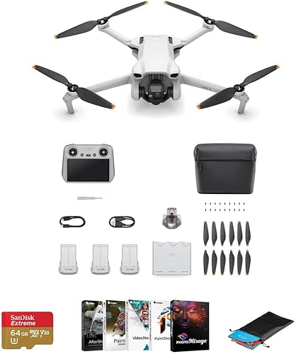 DJI Mini 3 Drone Fly More Combo con control remoto RC Bundle con tarjeta microSD de 64 GB, kit de software Corel PC, almohadilla de aterrizaje
