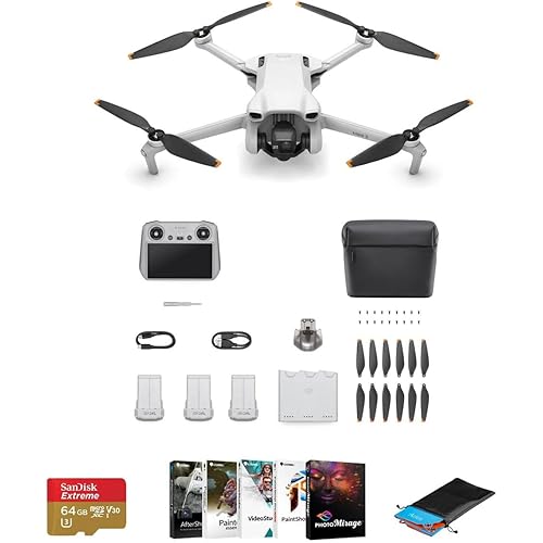 DJI Mini 3 Drone Fly More Combo with RC Remote Controller Bundle with 64GB microSD Card, Corel PC Software Kit, Foldable Landing Pad