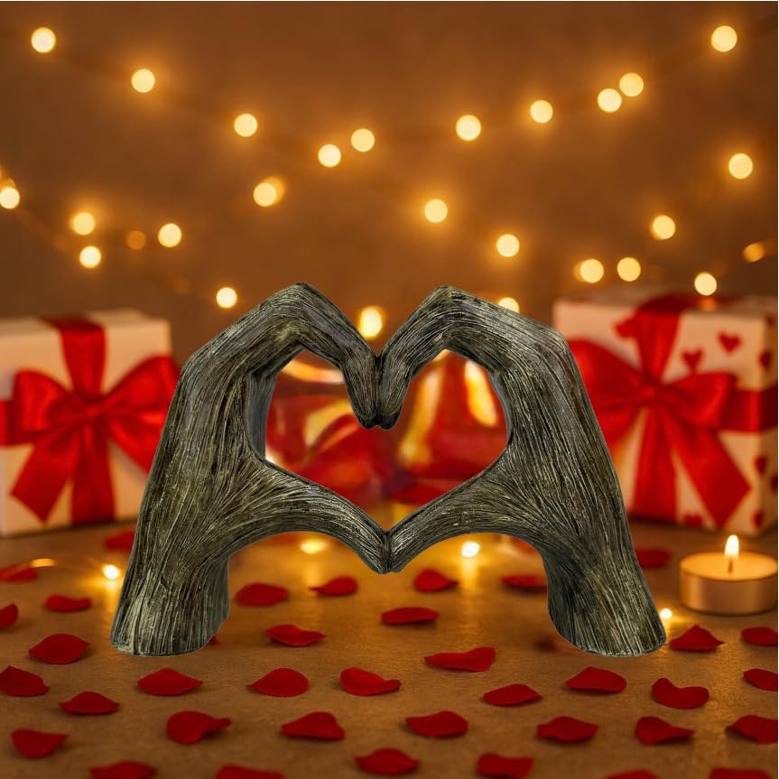 Estatua de manos corazón rústica de resina 9.7 x 6 in miniatura 6