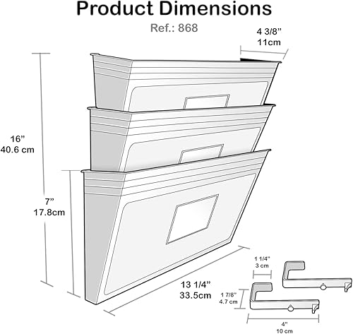 Miniatura 9 de Acrimet Soporte organizador de archivos de bolsillo para montaje en pared (ganchos incluidos) (color cristal transparente) (paquete de 3)