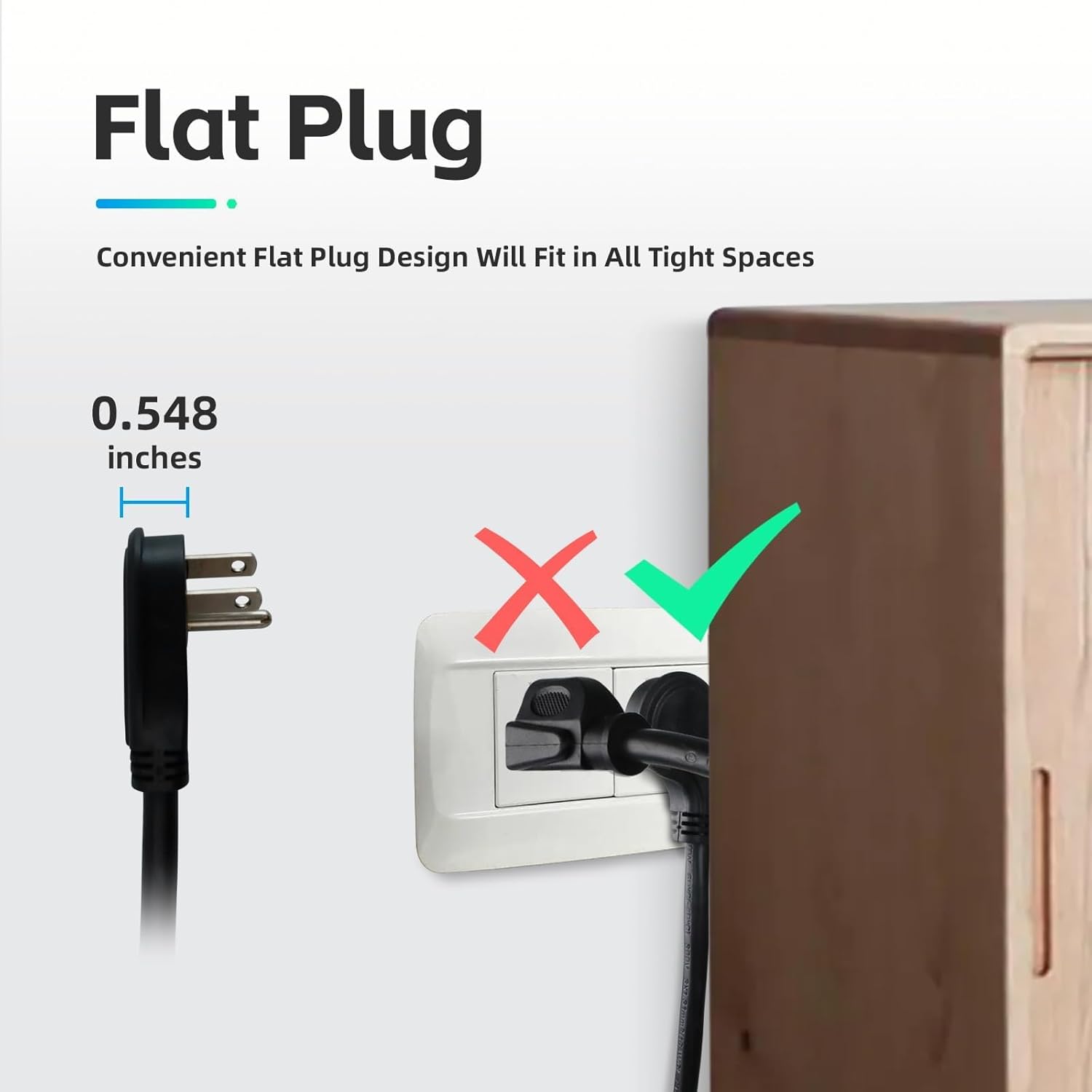 EP Low Profile 6 Ft Flat Plug Extension Cord - 16 AWG 3 Prong Grounded Cable with 3 Outlets, Perfect for Indoor Use, Black