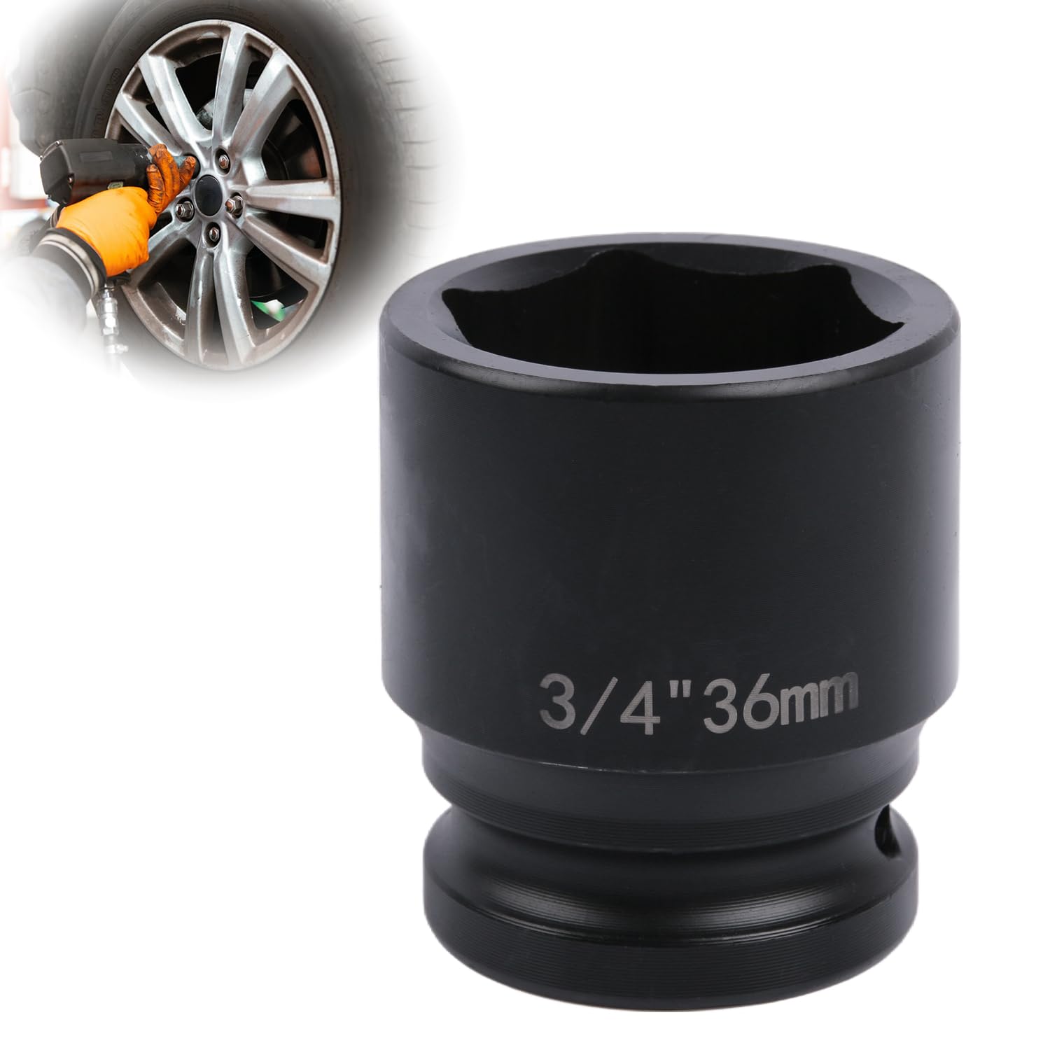 Deep 6-Point Impact Socket 3/4" Drive 36mm,Chrome Molybdenum Steel, Anti-Rust Metric Hex Socket for Car Repairs and Impact Wrench