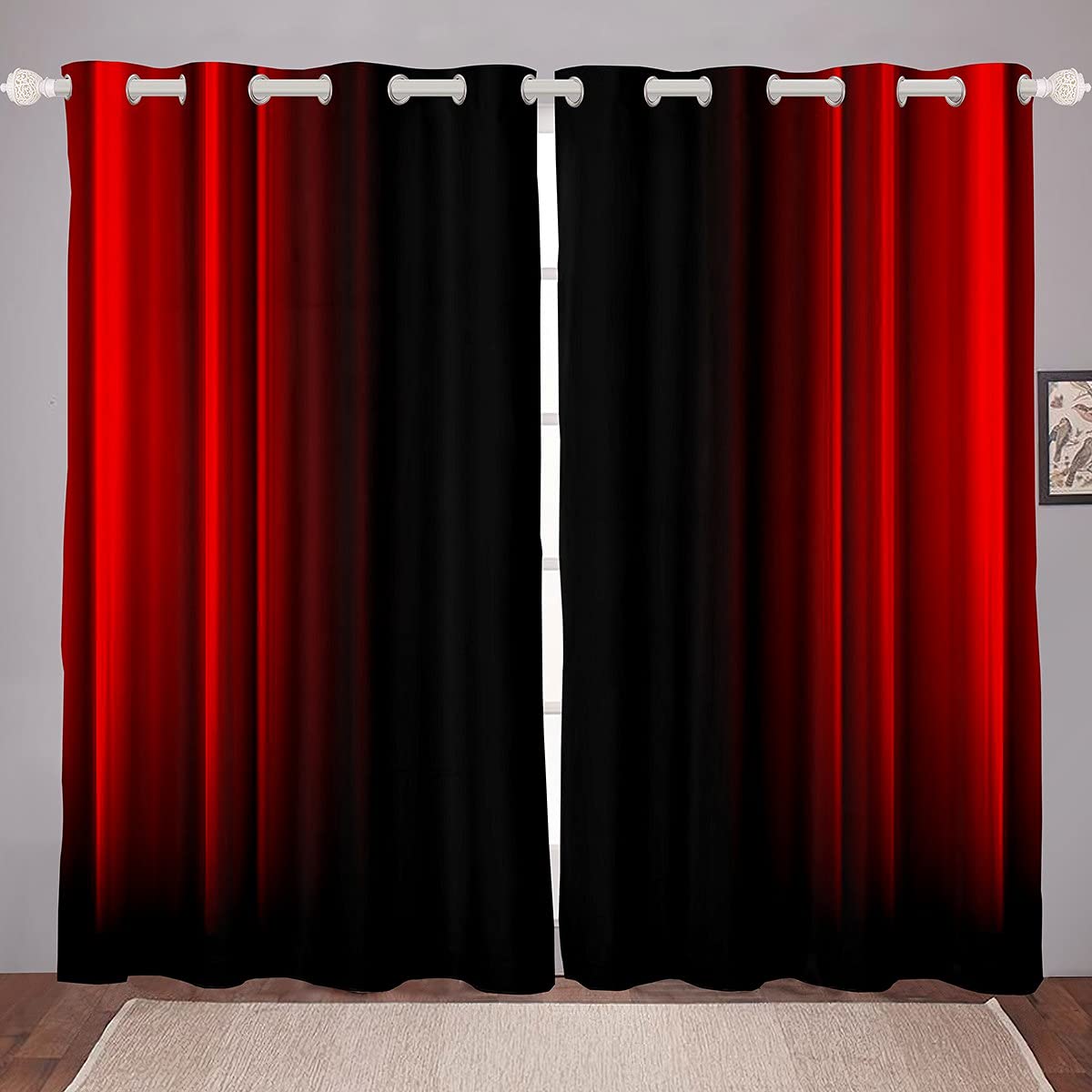 Feelyou Abstract Ombre Curtains Kids Teens Red and Black Window Curtains for Bedroom Living Room,42 X 63 Inches,2 Panels