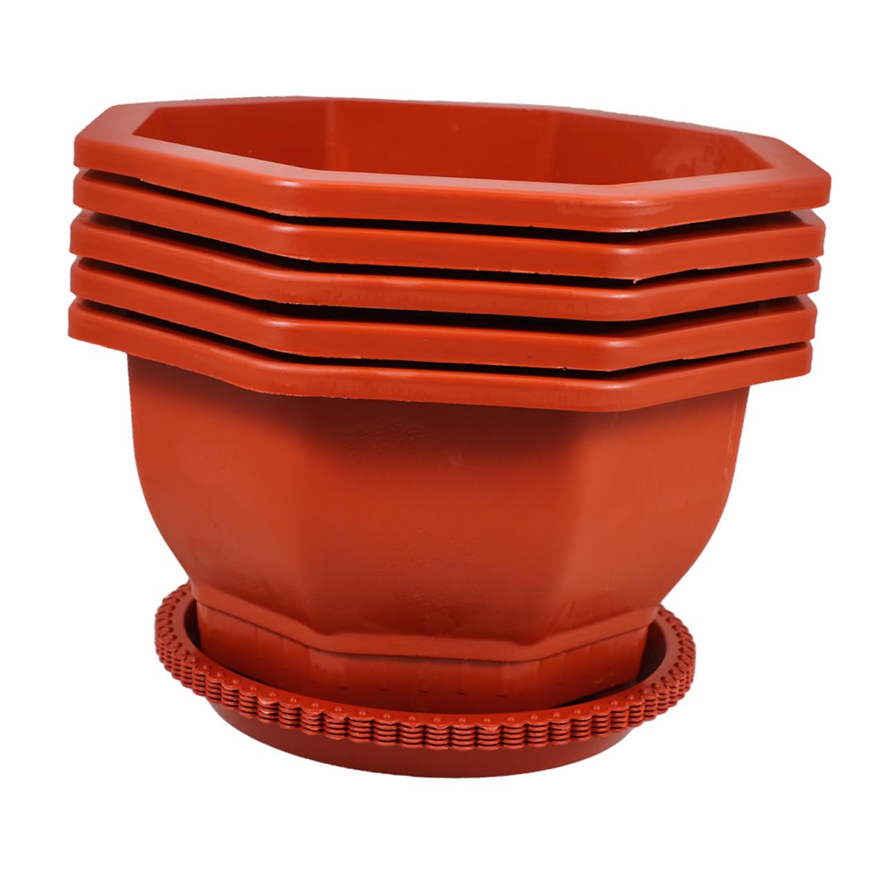 Hemobllo Lot de 5 Pots Octogonaux Rouges pour Plantes Succulentes en Plastique PP Épaissi, Réutilisables, Faciles d'entretien, Adaptés Intérieur et Extérieur