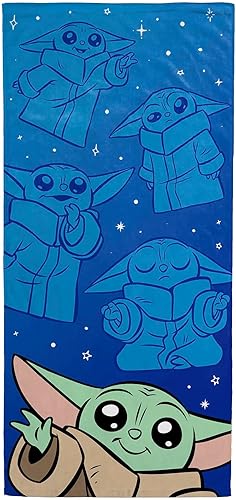 Jay Franco Star Wars The Mandalorian - Toalla de playa para piscina infantil Super suave y absorbente Grogu, Baby Yoda 100% algodón, medidas 28 x