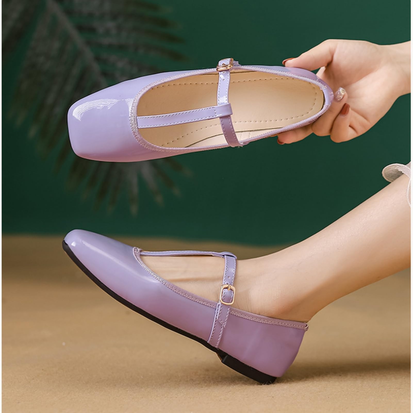 ANUFER Mujeres Zapatos Planos Mary Jane Hebilla Correa en T Bailarinas