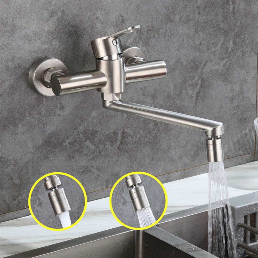 grifo cocina de pared, cobre para fregadero de cocina, fregadero para lavadero, Giratorio a 360° de 2 Funciones con Aireador para agua fría y caliente, Grifería-Doble salida Giratorio a 360°