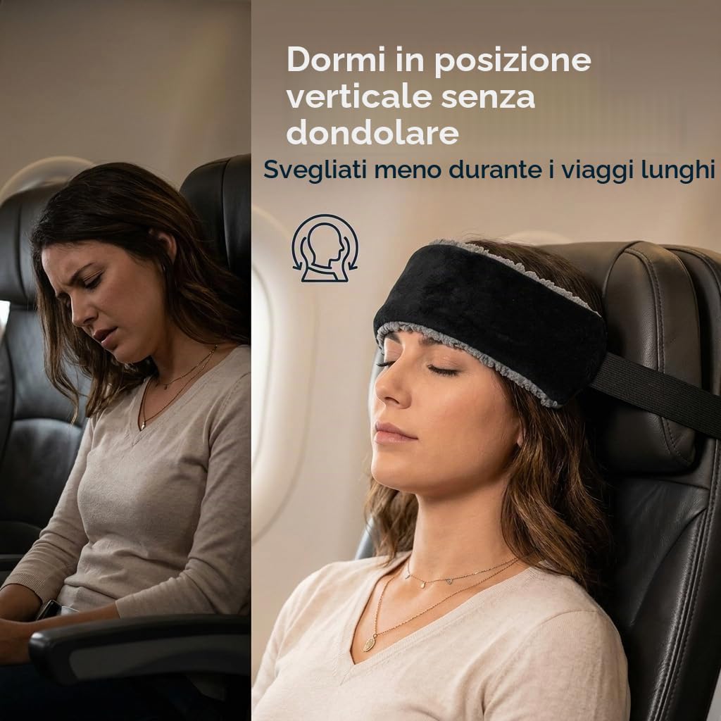 SeatSleeper L'alternativa al cuscino da viaggio che impedisce il dondolio della testa – Cinghie per la testa dell'aereo e fascia di supporto per la testa dell'auto ideale per viaggiare in posizione