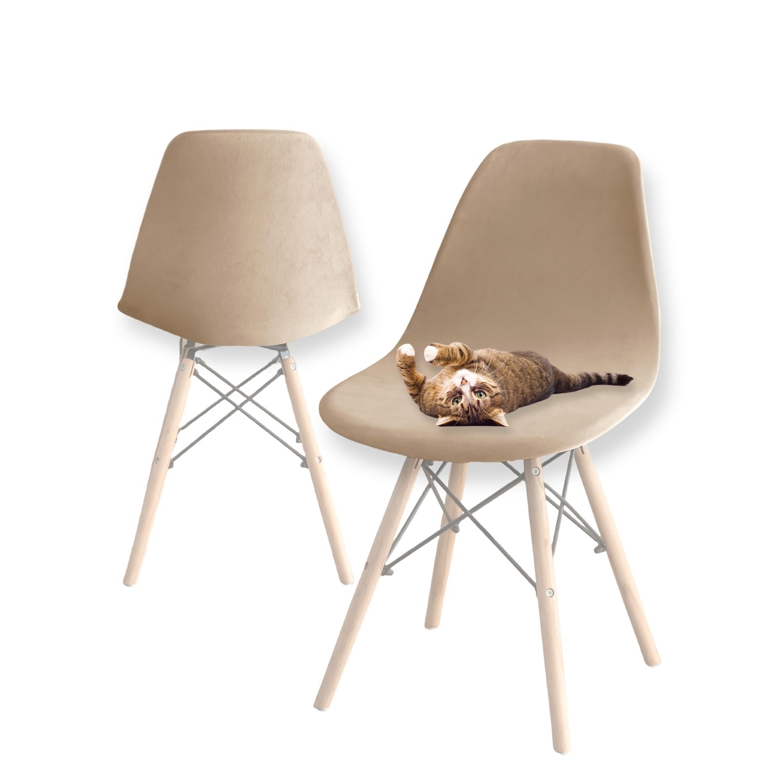 Stretch Modern Dining Chair Covers, Stretch Scandinavian Velvet Slipcovers Chair Protector Seat Covers, Shell Side Chair Covers, for Dining Room, Banquet & Party Decoration (Beige Gray,2pcs)