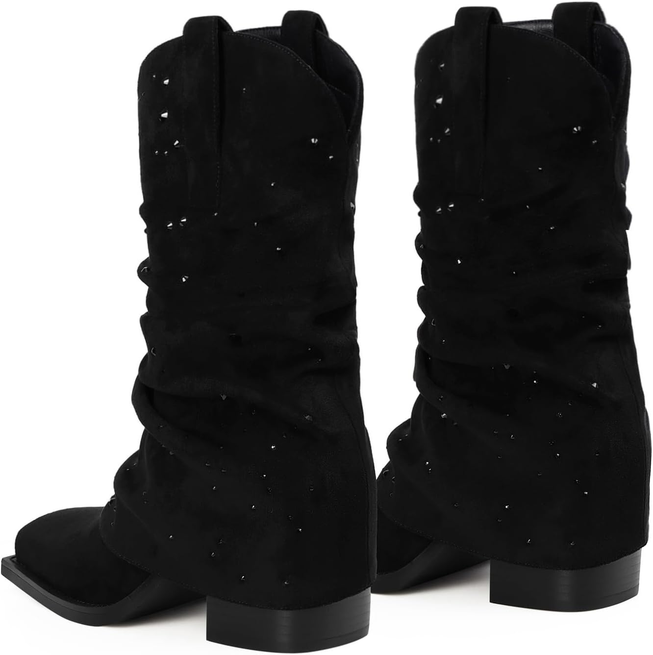 Cowboy Boots for Women Cowgirl Mid Calf Square Toe Fold Over Chunky... - Picture 47 of 56