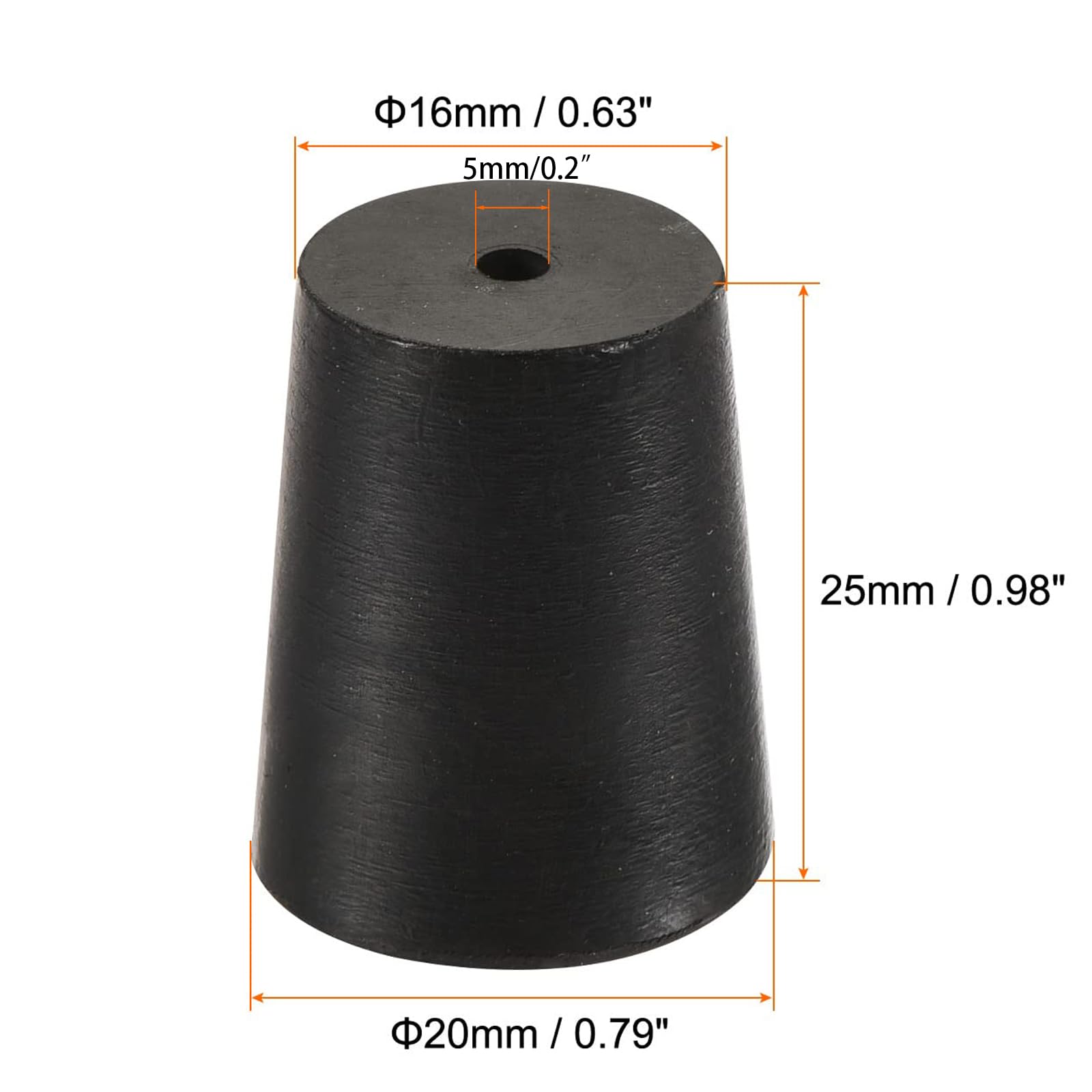 TOP-VIGOR 5Pcs Rubber Tapered Plug, 16mm to 20mm Drilled Rubber Stopper,Tapered Lab Seal Silicone Stoppers Lab Plug with Hole Test Tube Bungs for Lab Home Flasks Glass Containers Test Tube, Black - Image 2