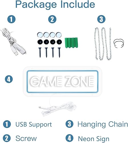 Miniatura 6 de Game Zone - Letreros de neón para decoración de habitación de jugadores, letrero de neón para decoración de pared, dormitorio, sala de juegos, Azul